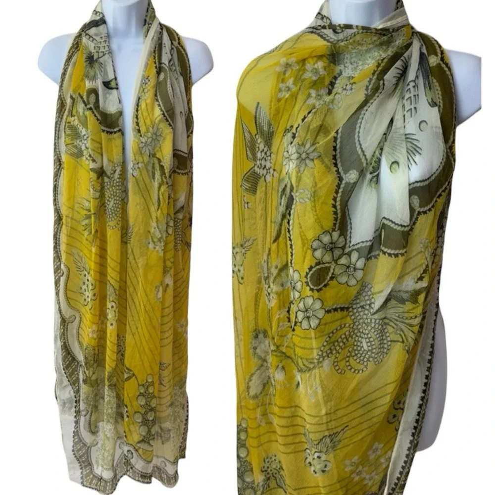 Unbranded Yellow and Green Floral Print Boho Statement Maxi‎ Scarf Summer Event